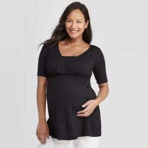 Isabel Maternity by Ingrid & Isabel Black Elbow Sleeve Nursing Shirt NWT